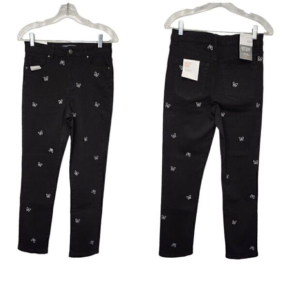 Cali 1850 Black & White Butterfly Embroidery Ankle Jeans Size 9/29 - Picture 1 of 7